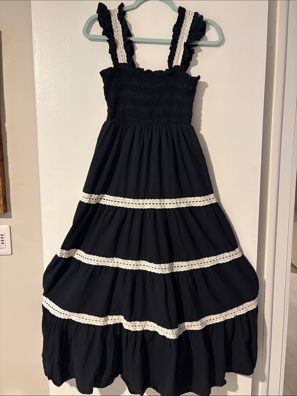 Pinch Black Maxi Dress with White Lace Trim